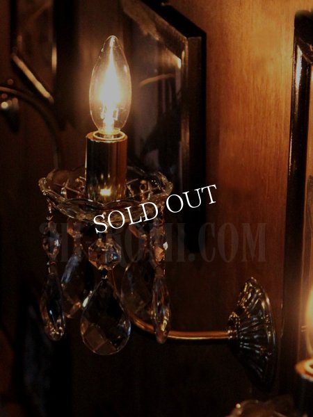 USAヴィンテージガラス製ダブルカットプリズム付ミニシャンデリアウォールランプA｜アンティークブラケットライト壁掛け照明