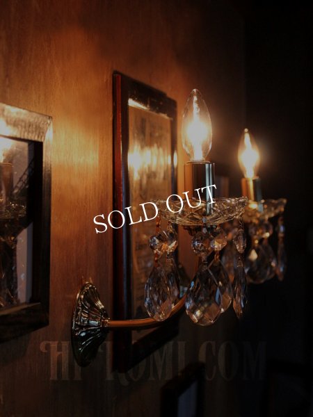 USAヴィンテージガラス製ダブルカットプリズム付ミニシャンデリアウォールランプA｜アンティークブラケットライト壁掛け照明