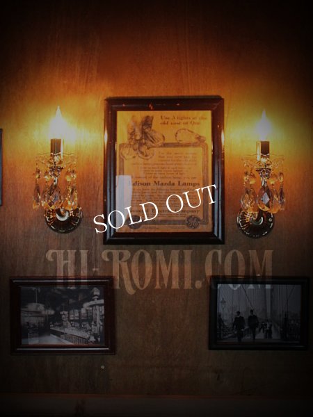 USAヴィンテージガラス製ダブルカットプリズム付ミニシャンデリアウォールランプA｜アンティークブラケットライト壁掛け照明