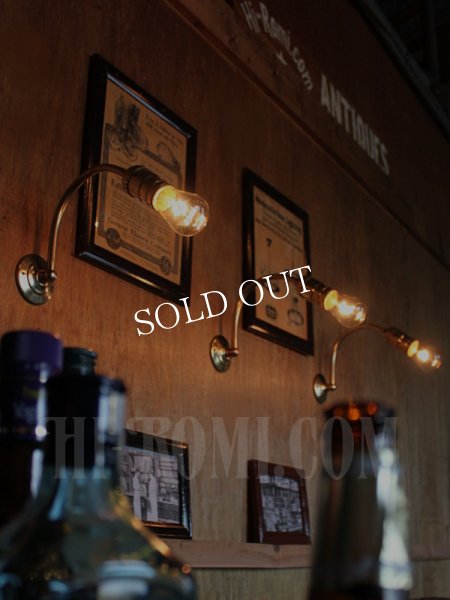 USAヴィンテージ鍵スイッチ付き真鍮製カーブアーム工業系ブラケットA/アンティークウォールランプインダストリアル照明壁掛ランプ