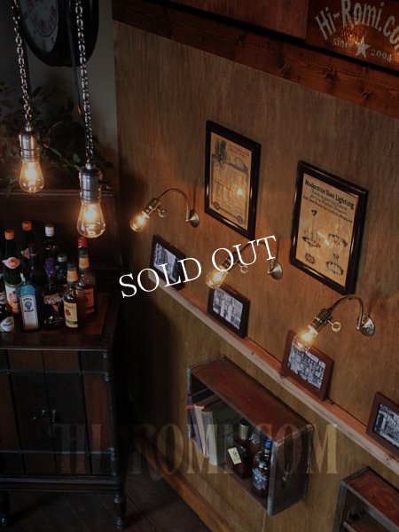 USAヴィンテージ鍵スイッチ付き真鍮製カーブアーム工業系ブラケットA/アンティークウォールランプインダストリアル照明壁掛ランプ