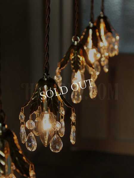 ヴィンテージフラワーカップミニプリズムペンダントランプA/アンティークシャンデリア照明ライト