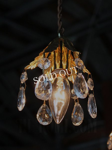 ヴィンテージフラワーカップミニプリズムペンダントランプA/アンティークシャンデリア照明ライト