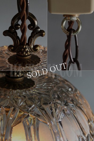 FRANCE製プレスガラスシェード１灯ミニペンダントランプ大/アンティーク吊下照明