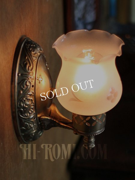 画像3: ヴィンテージコロニアルくもりガラスフリルシェードのブラケット/チムニーハリケーンヴィクトリアン壁照明 (3)