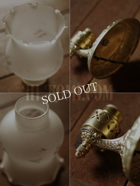 画像5: ヴィンテージコロニアルくもりガラスフリルシェードのブラケット/チムニーハリケーンヴィクトリアン壁照明 (5)