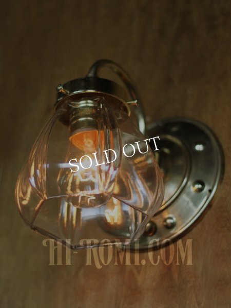 画像4: ヴィンテージコロニアルクリアガラスシェード&ホブネイルベースのブラケットランプ/ヴィクトリアン壁照明 (4)