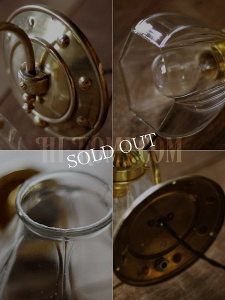 画像5: ヴィンテージコロニアルクリアガラスシェード&ホブネイルベースのブラケットランプ/ヴィクトリアン壁照明 (5)