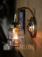 画像1: ヴィンテージコロニアルクリアガラスビーハイブシェード真鍮ブラケットランプ/ヴィクトリアン壁照明 (1)