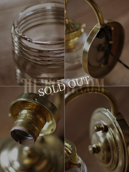 画像5: ヴィンテージコロニアルクリアガラスビーハイブシェード真鍮ブラケットランプ/ヴィクトリアン壁照明 (5)