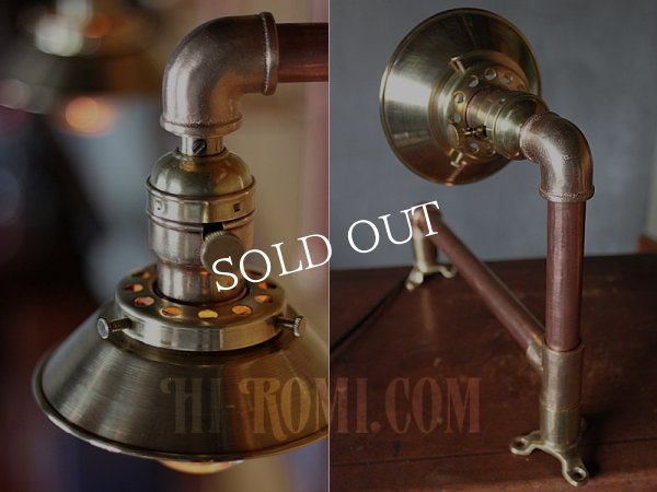 USAヴィンテージLEVITON社ファットボーイソケット付き2点固定式真鍮&銅製工業系ブラケット/インダストリアルスチームパンク壁掛照明ウォールランプ