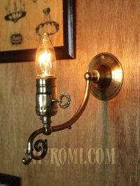 画像2: LEVITON社鍵スイッチ付ソケット真鍮製フォーリッジスクロールブラケットA/アメリカンコロニアルヴィクトリアンランプ壁掛照明ウォールライト 