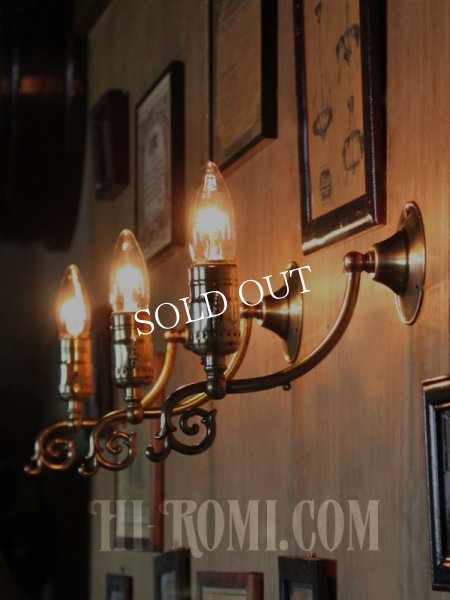 画像4: LEVITON社鍵スイッチ付ソケット真鍮製フォーリッジスクロールブラケットA/アメリカンコロニアルヴィクトリアンランプ壁掛照明ウォールライト  (4)