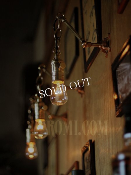 真鍮製LEVITON社ソケットチェーン&角度調整付きブラケットA/アンティークインダストリアル工業系照明壁掛ランプ