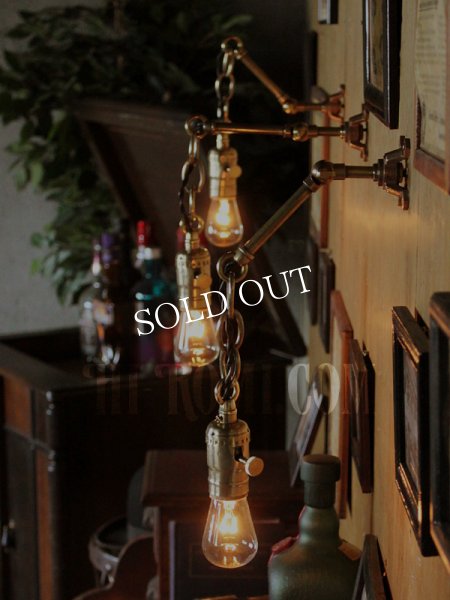 真鍮製LEVITON社ソケットチェーン&角度調整付きブラケットA/アンティークインダストリアル工業系照明壁掛ランプ