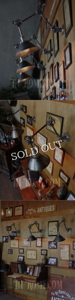 USAヴィンテージ3点バルブ角度調整＆シェード付ブラケット/アンティーク工業系作業灯照明壁掛ランプ