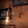 USAヴィンテージ工業系湾曲アーム真鍮ブラケット/インダストリアル照明壁掛けランプ