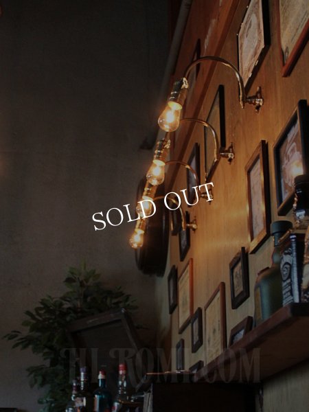 USAヴィンテージ工業系湾曲アーム真鍮ブラケットA/インダストリアル照明壁掛けランプ