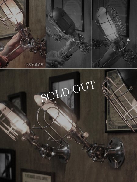 画像9: USAヴィンテージバルブ角度調整ワイヤーケージ付工業系ブラケット/アンティーク工業系インダストリアル壁面照明ランプ (9)