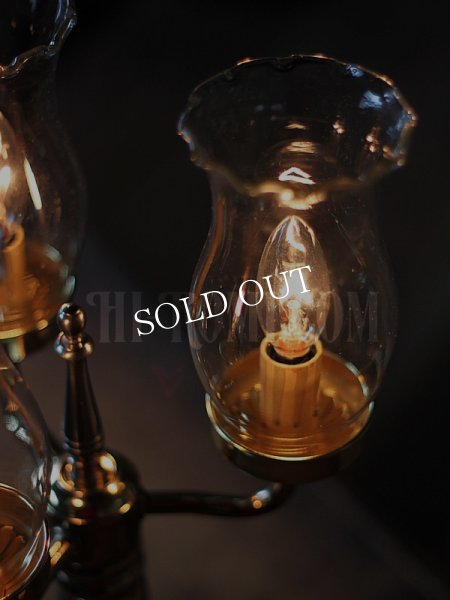 アンティークテーブルランプ｜ハリケーンガラスチムニー３灯キャンドルライト卓上照明