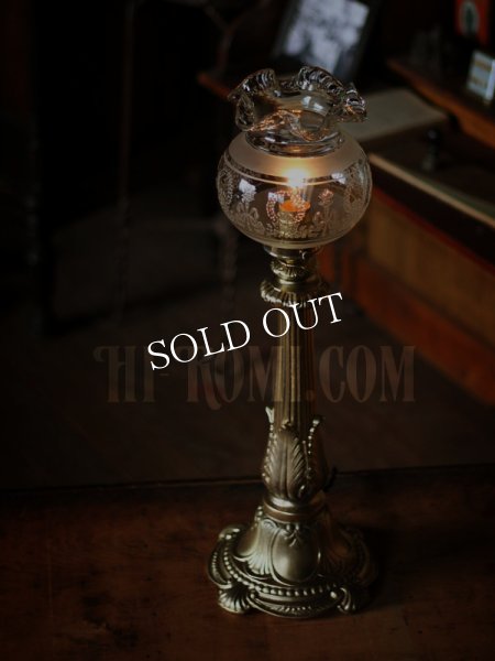 アンティークテーブルランプ｜吹きガラスフリルガラスシェードヴィクトリアン卓上照明
