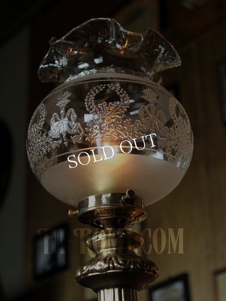 アンティークテーブルランプ｜吹きガラスフリルガラスシェードヴィクトリアン卓上照明