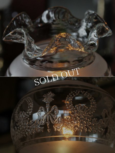 アンティークテーブルランプ｜吹きガラスフリルガラスシェードヴィクトリアン卓上照明