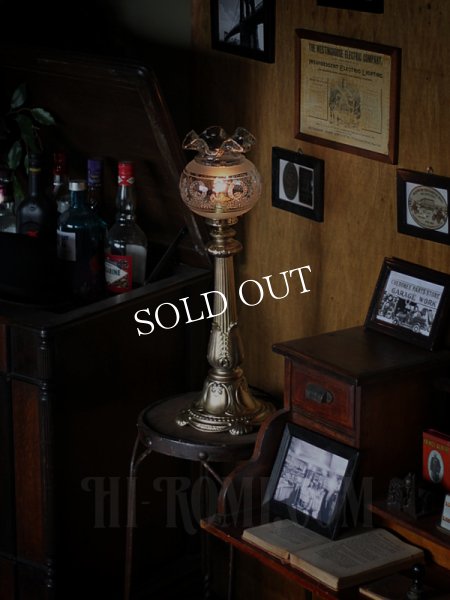 アンティークテーブルランプ｜吹きガラスフリルガラスシェードヴィクトリアン卓上照明