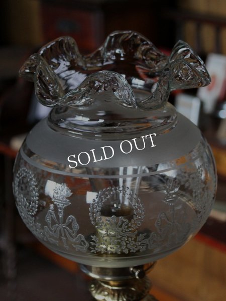 アンティークテーブルランプ｜吹きガラスフリルガラスシェードヴィクトリアン卓上照明