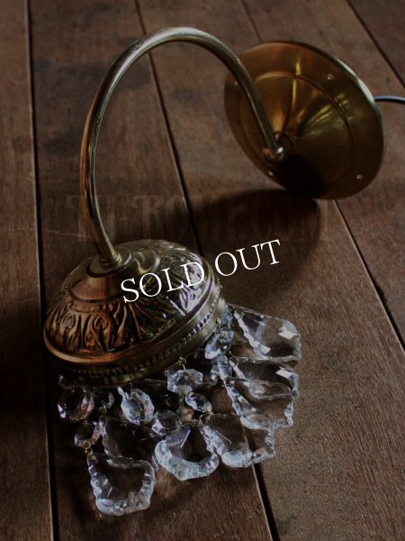 アメリカヴィンテージガラス製フレンチカットプリズム付コロニアルブラケットライトA｜アンティークウォールランプ壁掛け照明