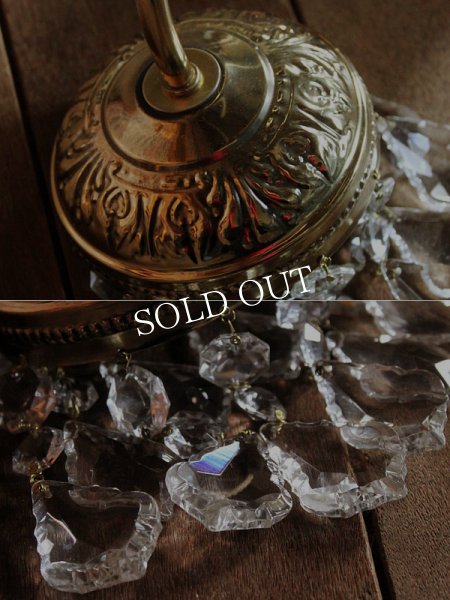 アメリカヴィンテージガラス製フレンチカットプリズム付コロニアルブラケットライトA｜アンティークウォールランプ壁掛け照明