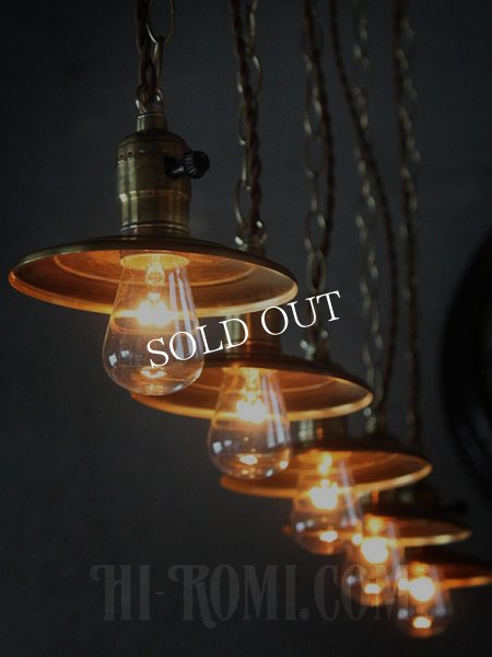 画像7: 【受注製作】【全長70cm】工業照明インダストリアルランプ｜平皿型ミニシェード付真鍮ペンダントライト (7)