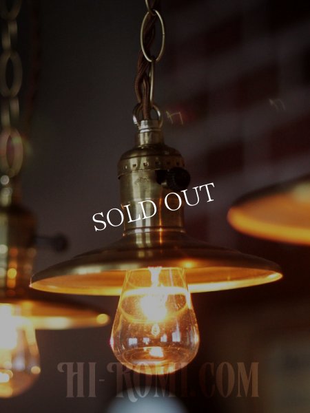 画像4: 【受注製作】【全長70cm】工業照明インダストリアルランプ｜平皿型ミニシェード付真鍮ペンダントライト (4)
