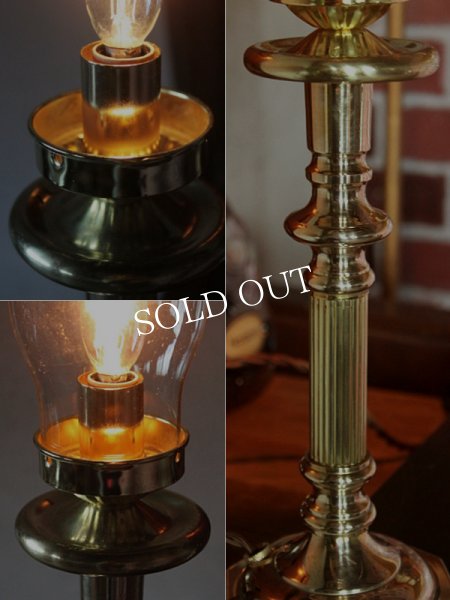 アンティークランプ｜ガラスチムニー火屋真鍮製卓上照明テーブルライト