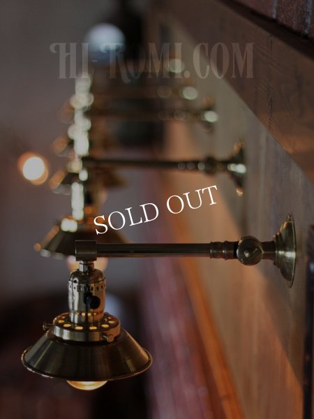 USAヴィンテージインダストリアルブラス浅型ミニシェード＆角度調整付ブラケットライト｜真鍮製工業系壁掛け照明