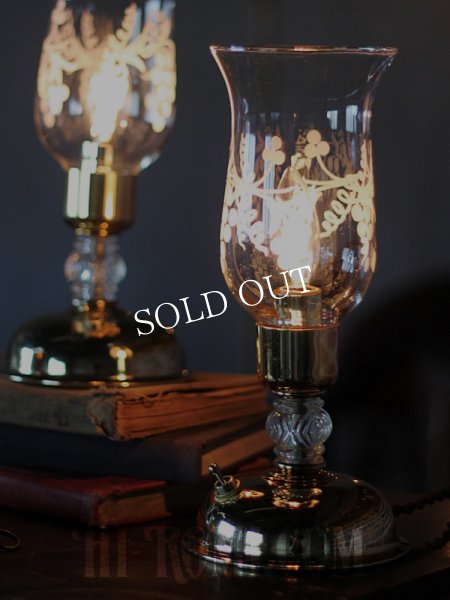 アンティークテーブルランプ｜ハリケーンガラスチムニーシェード卓上照明テーブルライト