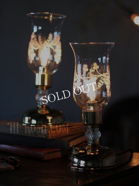 アンティークテーブルランプ｜ハリケーンガラスチムニーシェード卓上照明テーブルライト