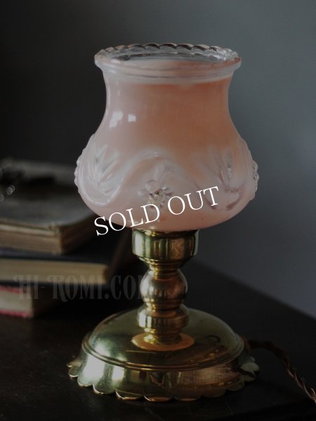 アンティークテーブルランプ｜ピンクフリルガラス葡萄柄卓上照明ランプ