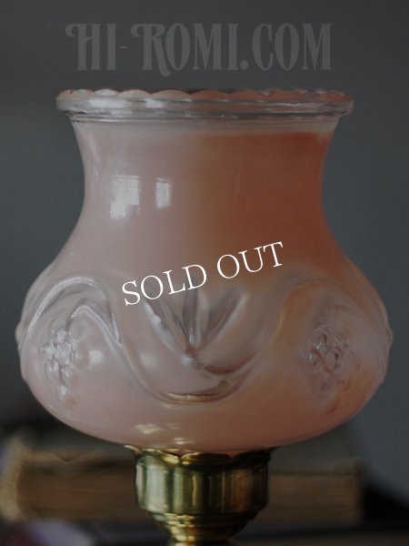 アンティークテーブルランプ｜ピンクフリルガラス葡萄柄卓上照明ランプ