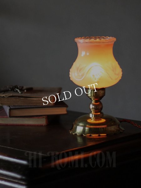 アンティークテーブルランプ｜ピンクフリルガラス葡萄柄卓上照明ランプ