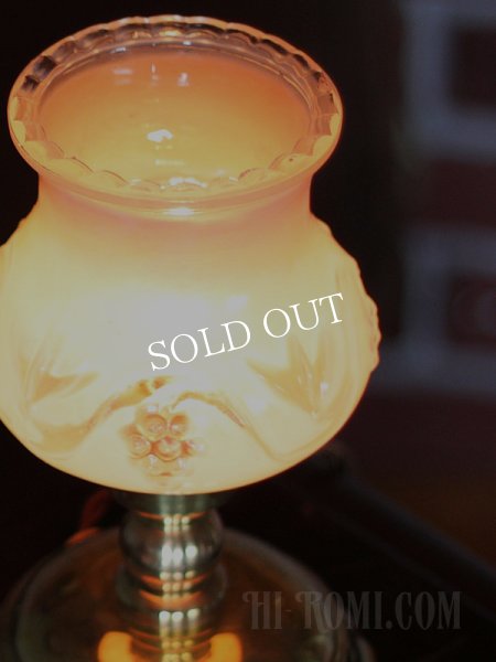 アンティークテーブルランプ｜ピンクフリルガラス葡萄柄卓上照明ランプ