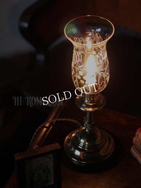 アンティークテーブルランプ｜真鍮製ガラスチムニー付き卓上照明テーブルライト