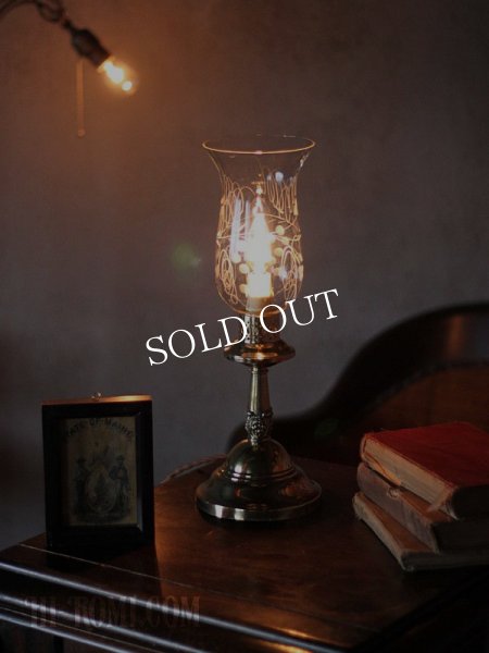 アンティークテーブルランプ｜真鍮製ガラスチムニー付き卓上照明テーブルライト