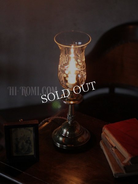 アンティークテーブルランプ｜真鍮製ガラスチムニー付き卓上照明テーブルライト