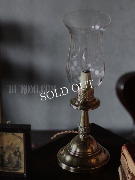 アンティークテーブルランプ｜真鍮製ガラスチムニー付き卓上照明テーブルライト