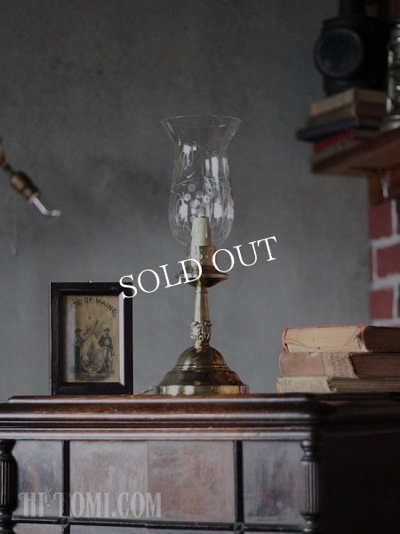 アンティークテーブルランプ｜真鍮製ガラスチムニー付き卓上照明テーブルライト