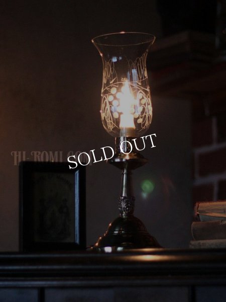 アンティークテーブルランプ｜真鍮製ガラスチムニー付き卓上照明テーブルライト