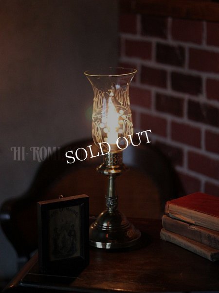 アンティークテーブルランプ｜真鍮製ガラスチムニー付き卓上照明テーブルライト