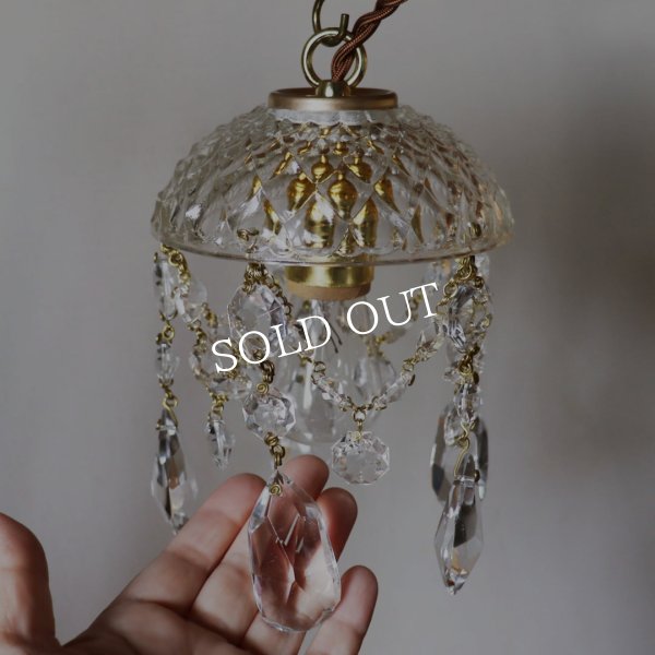 ヴィンテージミニシャンデリアプリズムペンダントライト｜アンティークガラス吊下げ照明ランプ