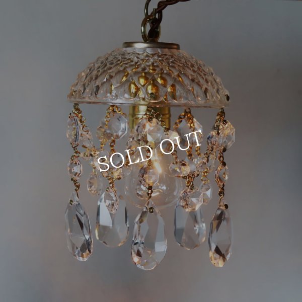 ヴィンテージミニシャンデリアプリズムペンダントライト｜アンティークガラス吊下げ照明ランプ